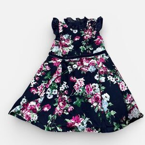 Jane and Jack Girls Navy Floral Ruffle Garden Party Dress 2T